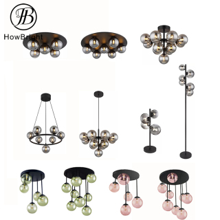 living room dining room glass ceiling light smoky grey amber premium bedroom iron G9 ceiling lamp with glass ball