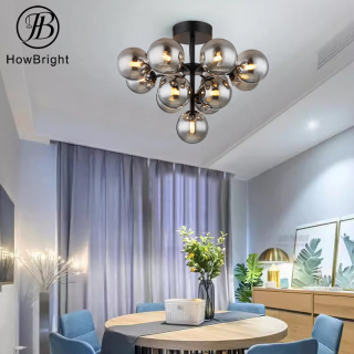 living room dining room glass ceiling light smoky grey amber premium bedroom iron G9 ceiling lamp with glass ball