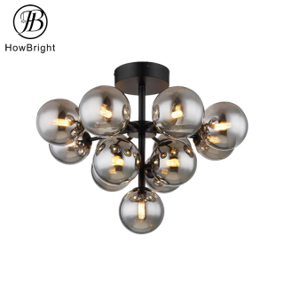 living room dining room glass ceiling light smoky grey amber premium bedroom iron G9 ceiling lamp with glass ball