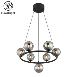 Lustre à 7 têtes à LED Lustre à boules de verre Lustre à bulles en verre moderne étoilé