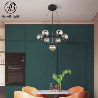 Lustre à 7 têtes à LED Lustre à boules de verre Lustre à bulles en verre moderne étoilé