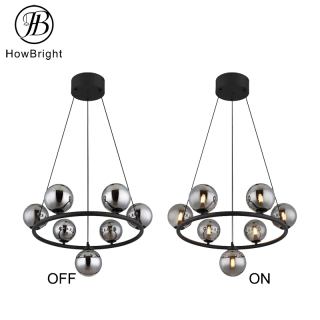 Lustre à 7 têtes à LED Lustre à boules de verre Lustre à bulles en verre moderne étoilé