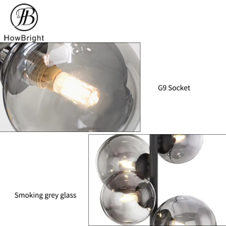 Smoke grey glass table lamps luxury modern decorative black matt 3000K table light lamp