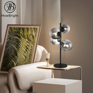 Smoke grey glass table lamps luxury modern decorative black matt 3000K table light lamp
