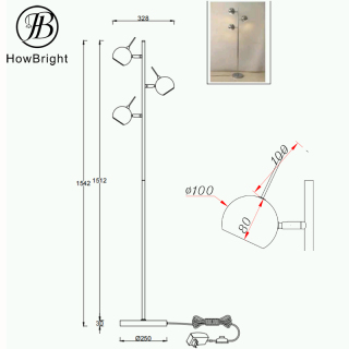 Office Upgraded Dimming Built-in LED Frosted Shade Tall Pole floor Lamp 3 Globe Mid Century Standing table lamp