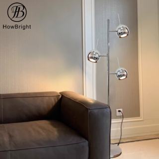 Office Upgraded Dimming Built-in LED Frosted Shade Tall Pole floor Lamp 3 Globe Mid Century Standing table lamp