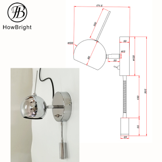 Modern Chrome Eyeball bedside reading sconce