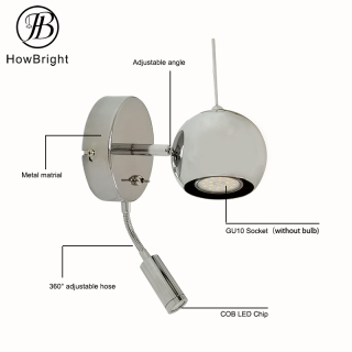 Modern Chrome Eyeball bedside reading sconce