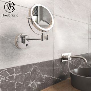 Round Shape Hotel Bathroom Vanity Shower Folding LED Double Sides Magnifying Wall Mounted Toilet Mirror With Light