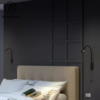 Bedside Headboard Reading Wall Lamp with Pull Switch