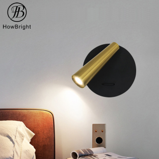 LED Alumínium Fali Lámpa IP20 Kerek Fekete Arany Éjszakai Reflektor Folyosó Éjjeli Olvasólámpa Hálószobába