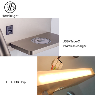 Indoor LED Hotel Wall Lamp with USB Charging Port