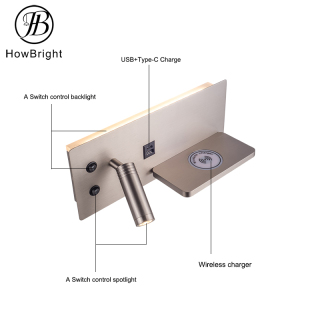 Indoor LED Hotel Wall Lamp with USB Charging Port