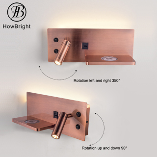 Indoor LED Hotel Wall Lamp with USB Charging Port