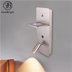 Indoor Aluminum LED Bedside Reading Wall Lamp with Wireless Charging
