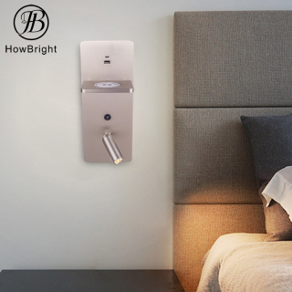 Indoor Aluminum LED Bedside Reading Wall Lamp with Wireless Charging