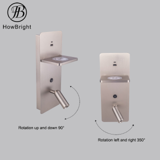 Indoor Aluminum LED Bedside Reading Wall Lamp with Wireless Charging