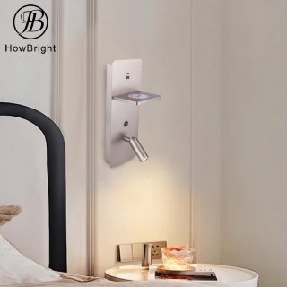 Indoor Aluminum LED Bedside Reading Wall Lamp with Wireless Charging