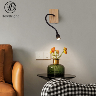 LED-Wandleuchte mit Holzsockel für den Innenbereich, Nachttischlampe