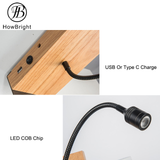 LED-Wandleuchte mit Holzsockel für den Innenbereich, Nachttischlampe