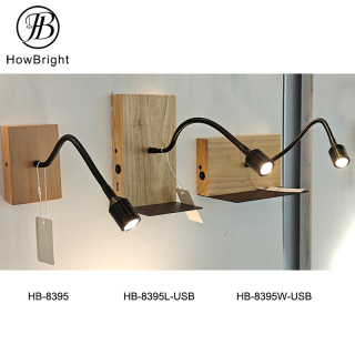 LED-Wandleuchte mit Holzsockel für den Innenbereich, Nachttischlampe