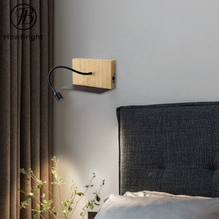 LED-Wandleuchte mit Holzsockel für den Innenbereich, Nachttischlampe