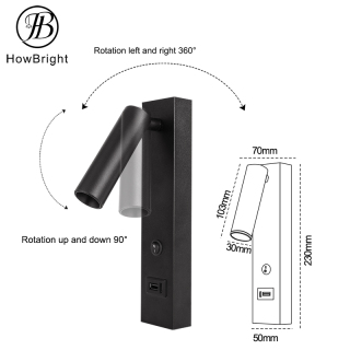 Indoor LED Wall Lamp with USB Charging Port