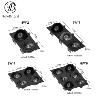 Modern Square Multi-Head Adjustable LED Recessed Spotlight
