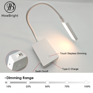 LED Rechargeable Gooseneck Wall Lamp with Touch Dimming