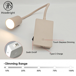 LED Rechargeable Bedside Reading Wall Lamp with Gooseneck