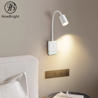 LED Rechargeable Bedside Reading Wall Lamp with Gooseneck