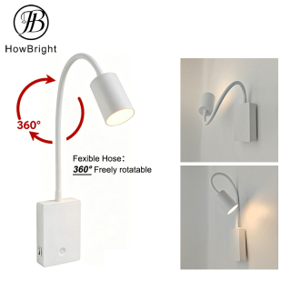 LED Rechargeable Bedside Reading Wall Lamp with Gooseneck
