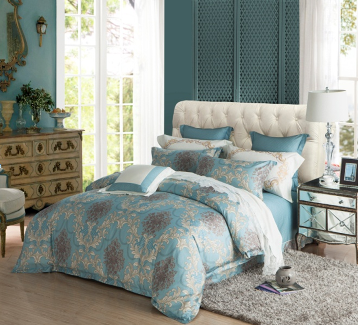 Water Blue Scroll Pattern Long-staple Cotton Duvet Cover