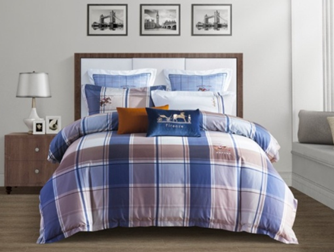 cork and blue joint plaid pattern bedding