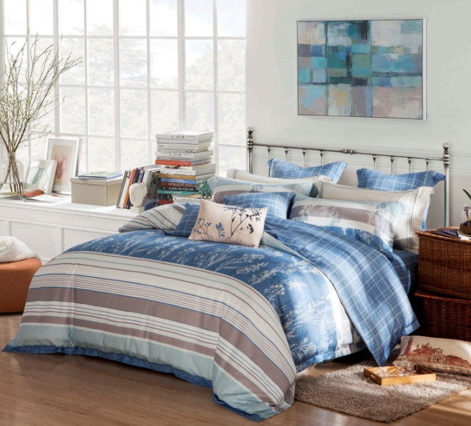 Σετ κρεβατοκάμαρας 45% βαμβάκι 45% Lyocell
 10% λινό ανάμεικτο κομψό εμπριμέ σετ