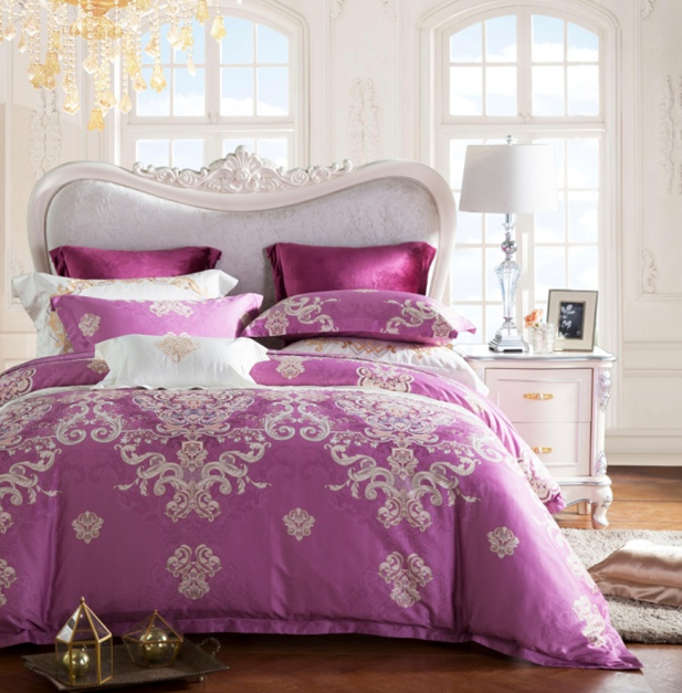 Ensemble de chambre à coucher élégant imprimé violet 100% coton Pima