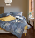 Dark Blue Color Comforter Set With Maple Leaf Pattern