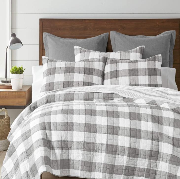 Bettwäsche aus 100 % Baumwolle mit grauem Karomuster