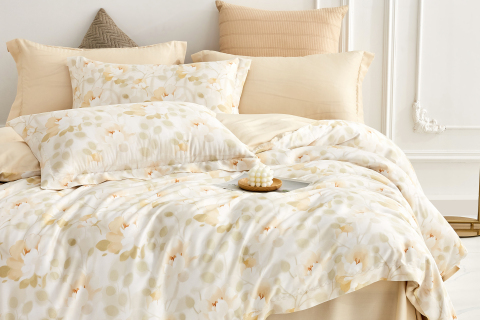 Conjunto de lençóis de liocel floral amarelo ---BRISA DE PRIMAVERA