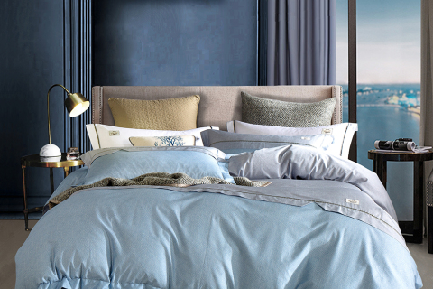 Conjunto de lençóis lisos de algodão azul --- Victor