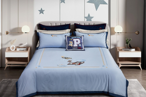 Parure de lit pour garçon en coton bleu 40S --- Haute vitesse