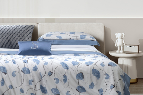 Parure de lit en lyocell doux et soyeux avec motif feuille de ginkgo --- ILLUSION