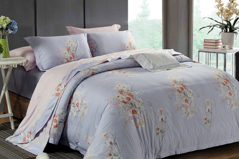 ​라이트 퍼플 플로럴 코튼 침구 세트 --- 헬레나