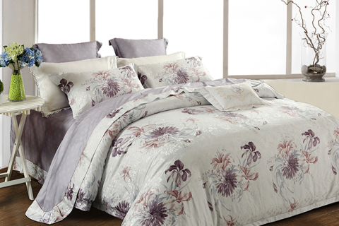 섬세한 꽃무늬 코튼 침구 세트 --- 라벤더