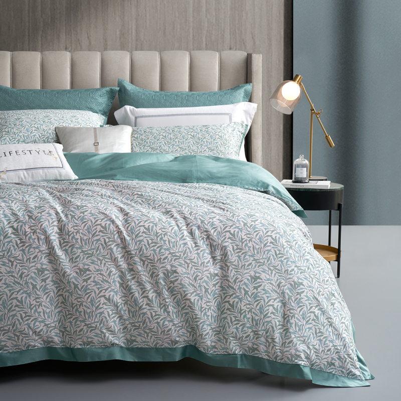 Luksusowy 4-częściowy zestaw pościeli letniej z lyocellu z wzorem liści --- FANLIN
