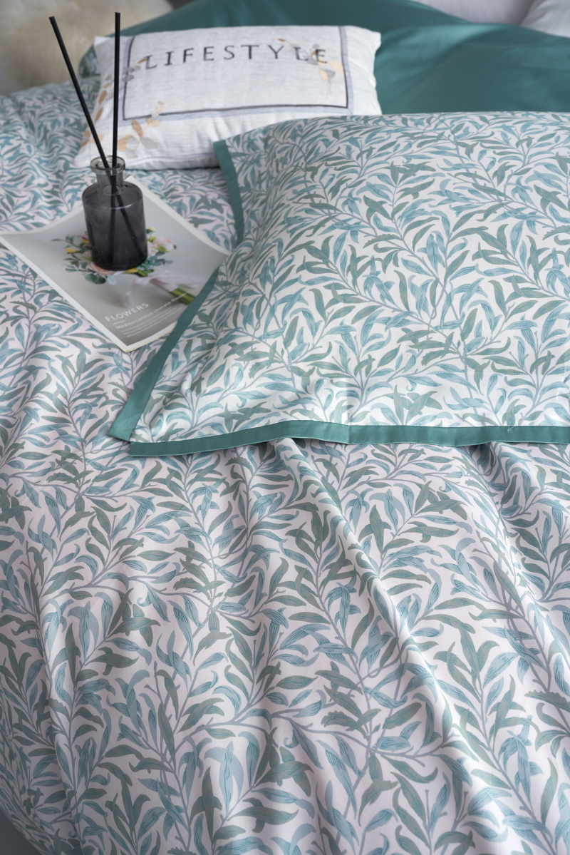 Luksusowy 4-częściowy zestaw pościeli letniej z lyocellu z wzorem liści --- FANLIN