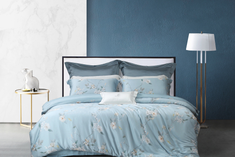 하늘색 꽃무늬 4피스 코튼 침구 세트 --- 춘쉬