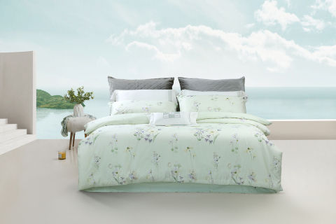 엘레강트 세레니티 라벤더 4피스 플로럴 코튼 침구 세트 --- 화지안