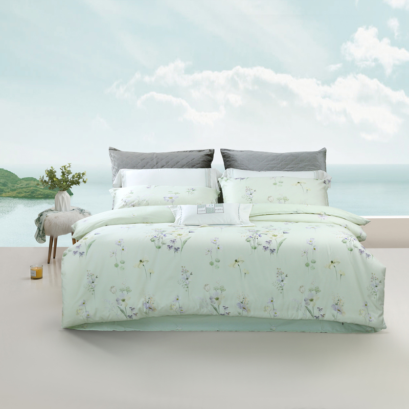 Parure de lit 4 pièces en coton floral lavande élégante Serenity --- HUAJIAN