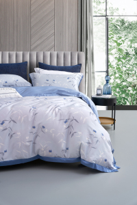 섬세한 블루 플로럴 패턴 4피스 코튼 침구 세트 --- 벤란